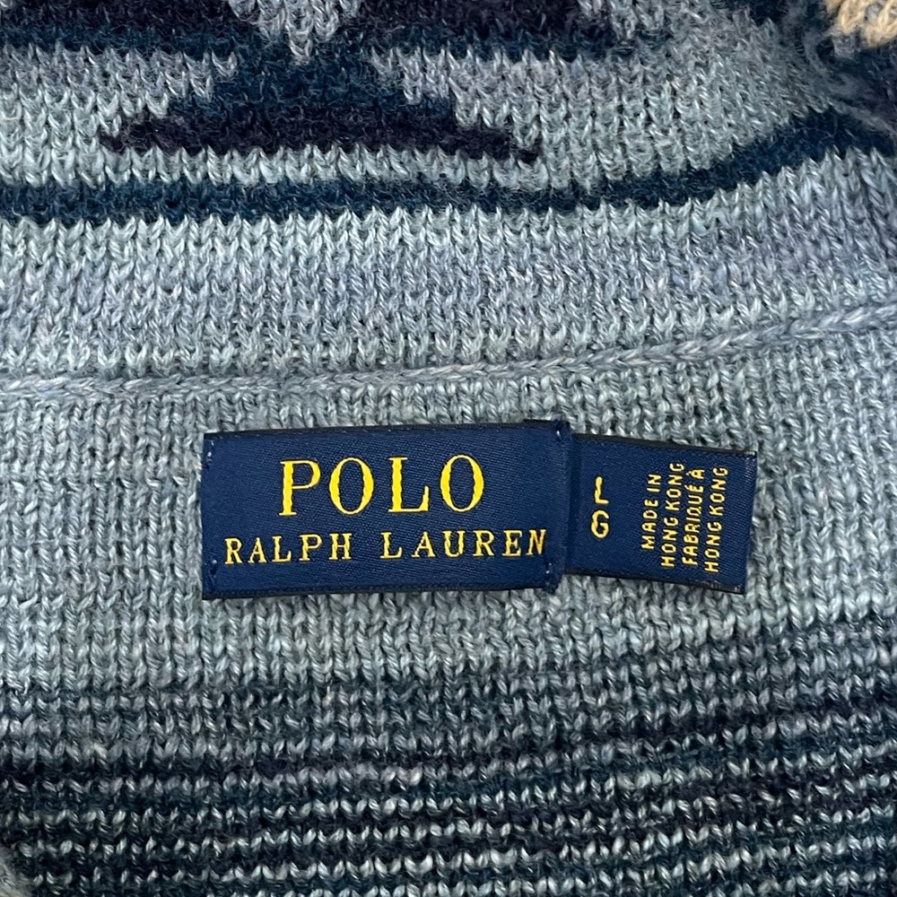 Polo Ralph Lauren Blue Indigo Aztec Print Cardigan Sweater Size Large - Picture 2 of 10